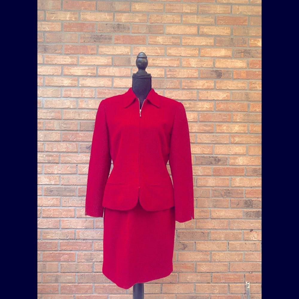 Liz Claiborne Dark Red Wool Two-piece Skirt Suit, Petite 6